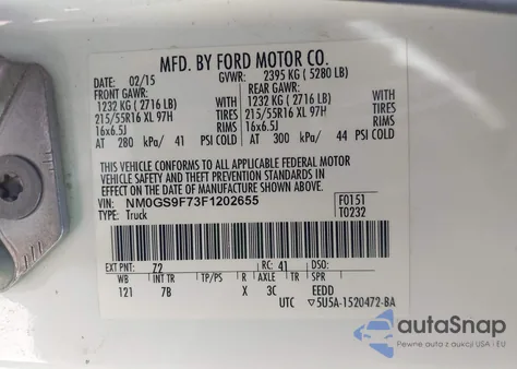 2015 Ford Transit Connect Xlt из США, поврежденный, VIN NM0GS9F73F1202655